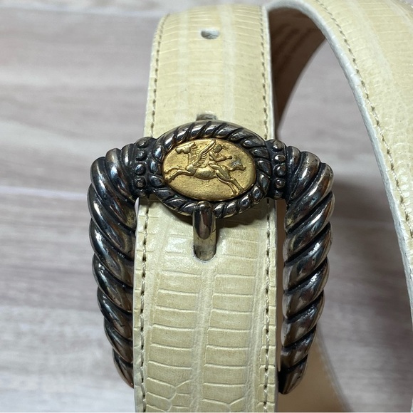 VTG BRIGHTON / Museum Collection Cream Leather Crop Embossed Belt Size M - Picture 12 of 14